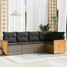 5-piece Lounge Set with cushions poly rattan grey