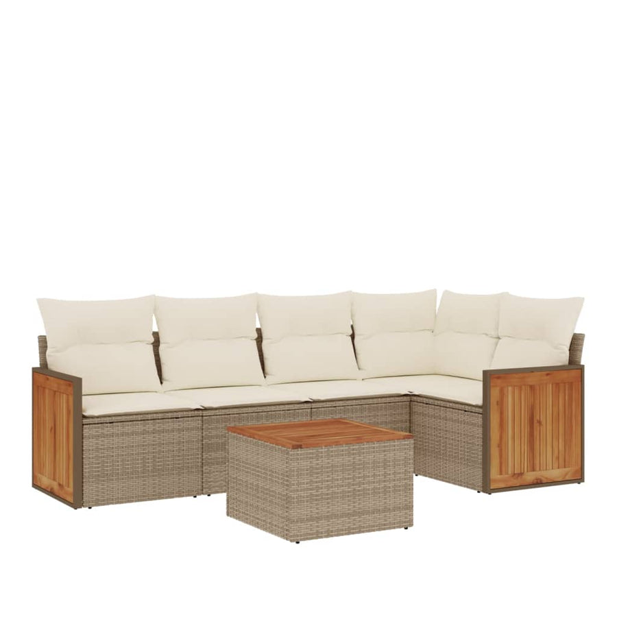 6-Delige Loungeset Met Kussens Poly Rattan Beige beige and cream Met tafel