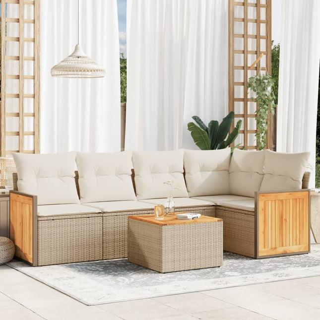 6-Delige Loungeset Met Kussens Poly Rattan Beige beige and cream Met tafel