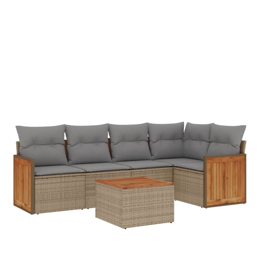 6-Delige Loungeset Met Kussens Poly Rattan Beige en grijs Met tafel