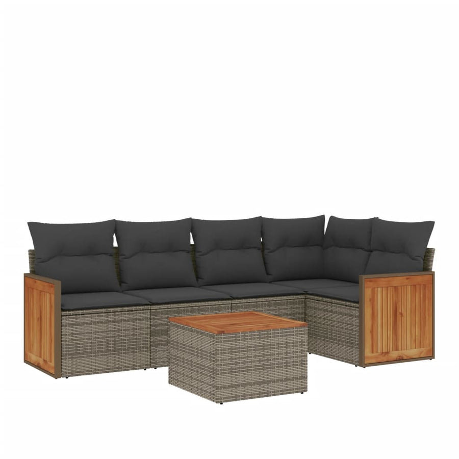 6-Delige Loungeset Met Kussens Poly Rattan Grijs Met tafel