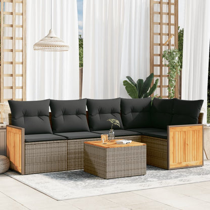 6-Delige Loungeset Met Kussens Poly Rattan Grijs Met tafel