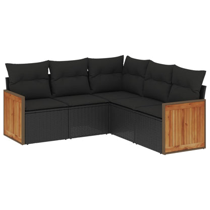 5-Delige Loungeset Met Kussens Poly Rattan Zwart Zonder tafel