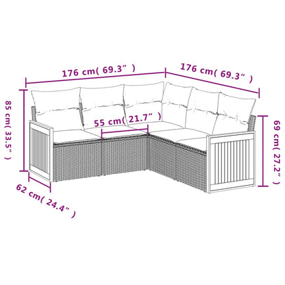 5-Delige Loungeset Met Kussens Poly Rattan Zwart Zonder tafel