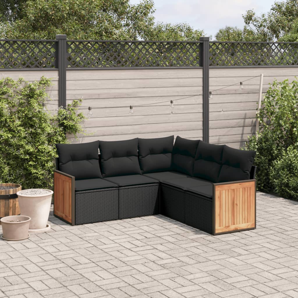 5-Delige Loungeset Met Kussens Poly Rattan Zwart Zonder tafel