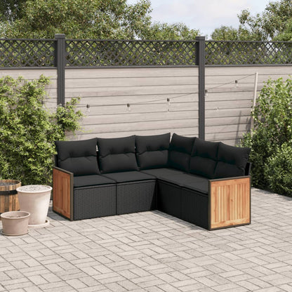 5-Delige Loungeset Met Kussens Poly Rattan Zwart Zonder tafel