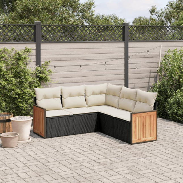 5-Delige Loungeset Met Kussens Poly Rattan Zwart en crème Zonder tafel