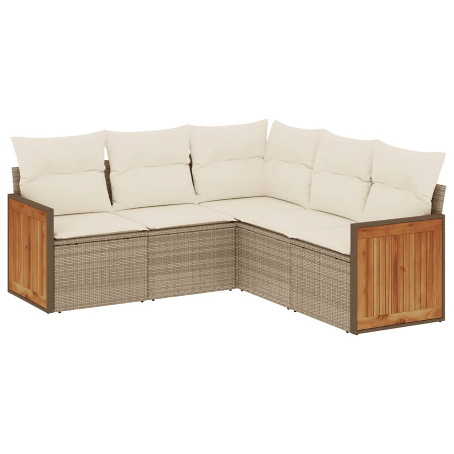 5-Delige Loungeset Met Kussens Poly Rattan Beige beige and cream Zonder tafel
