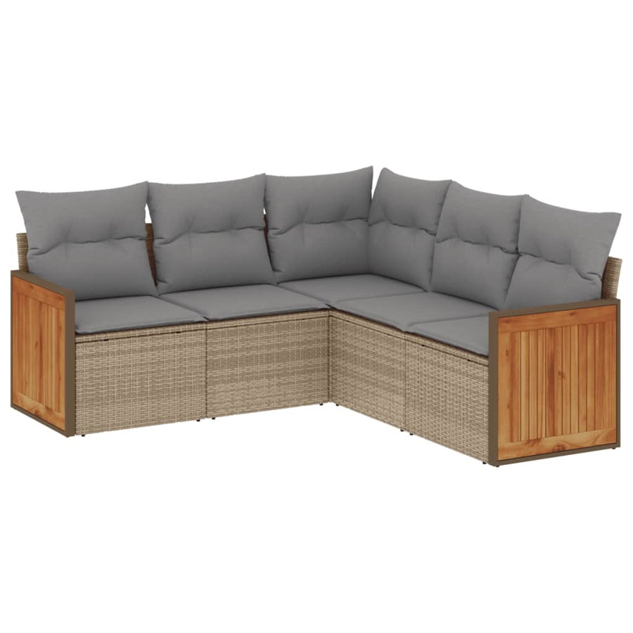 5-Delige Loungeset Met Kussens Poly Rattan Beige en grijs Zonder tafel