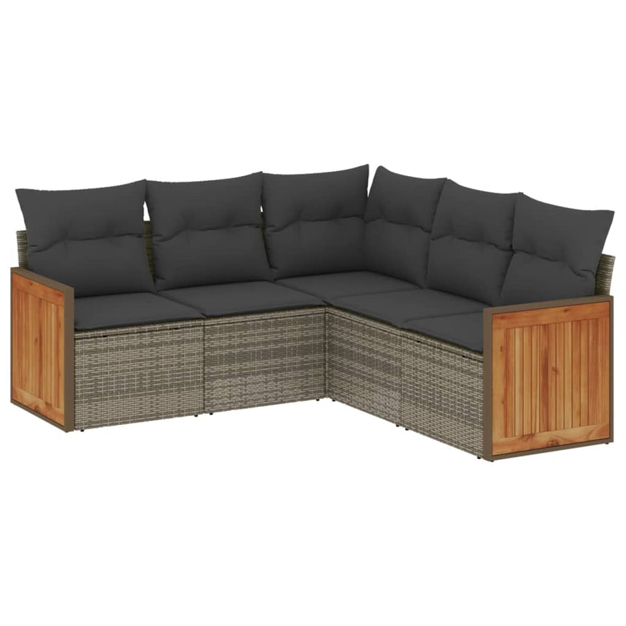 5-Delige Loungeset Met Kussens Poly Rattan Grijs Zonder tafel