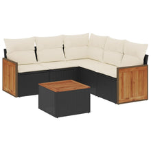 6-Delige Loungeset Met Kussens Poly Rattan Zwart en crème Met tafel
