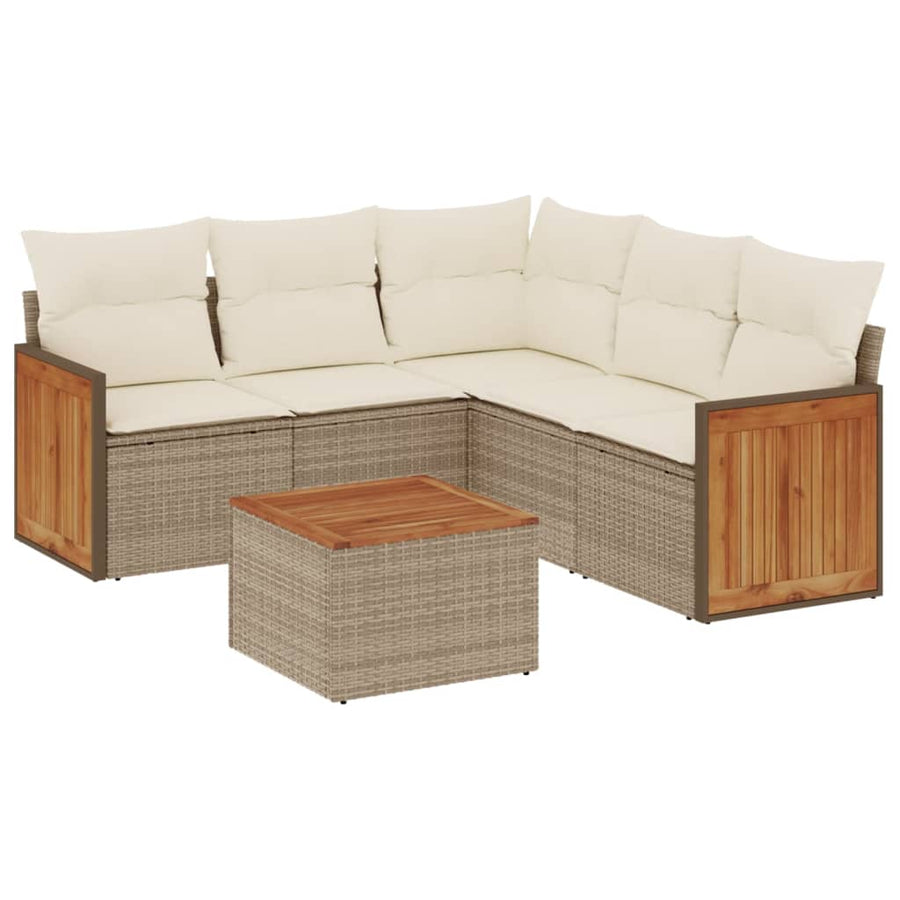 6-Delige Loungeset Met Kussens Poly Rattan Beige beige and cream Met tafel