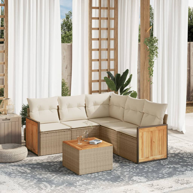 6-Delige Loungeset Met Kussens Poly Rattan Beige beige and cream Met tafel