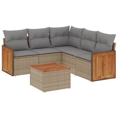 6-Delige Loungeset Met Kussens Poly Rattan Beige en grijs Met tafel