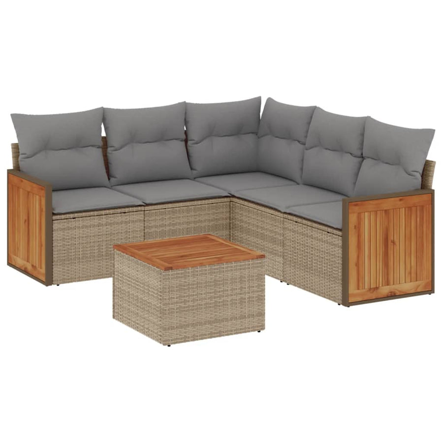 6-Delige Loungeset Met Kussens Poly Rattan Beige en grijs Met tafel