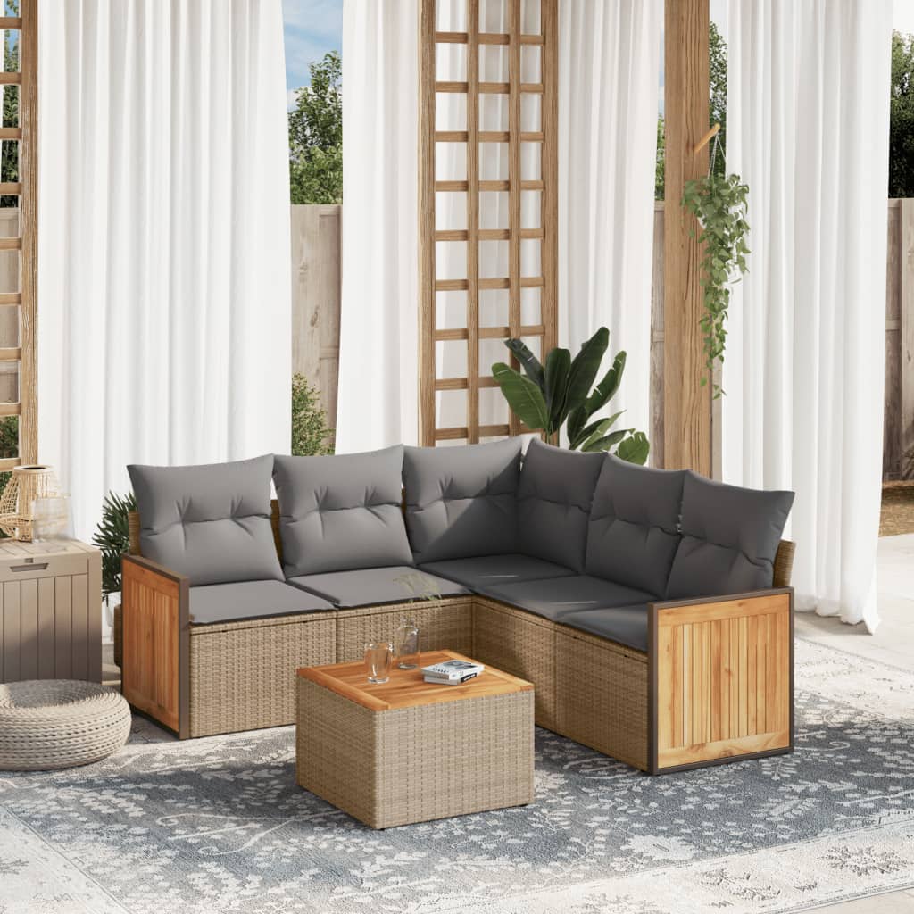 6-Delige Loungeset Met Kussens Poly Rattan Beige en grijs Met tafel