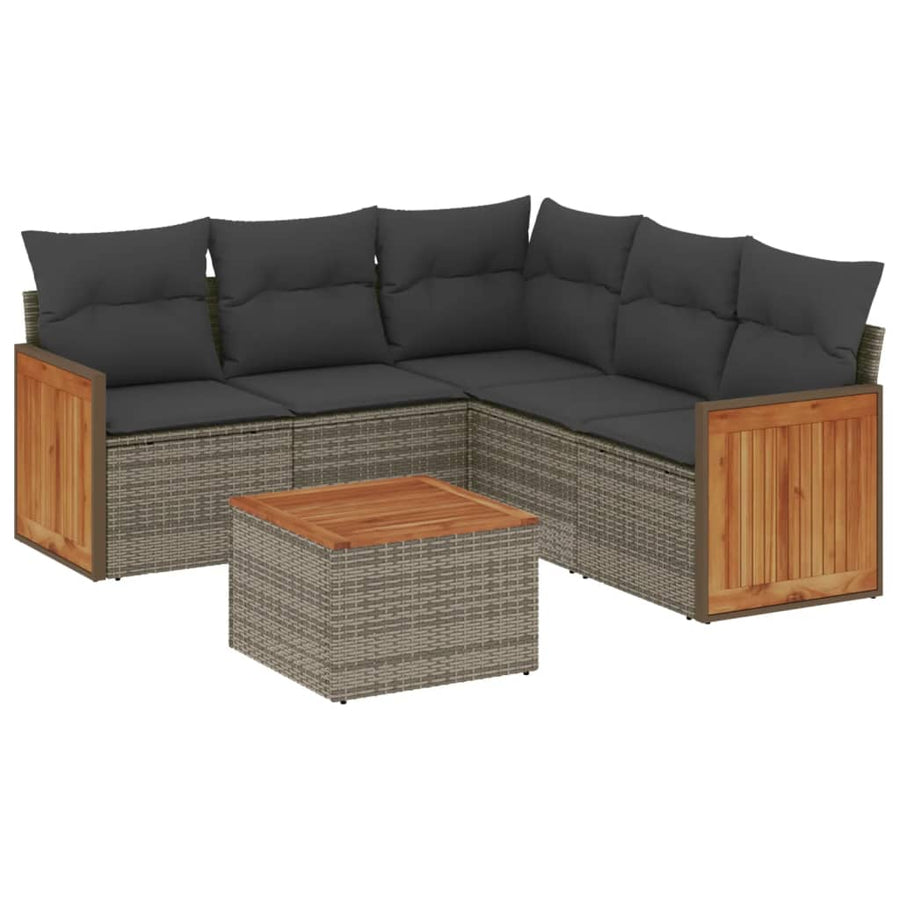 6-Delige Loungeset Met Kussens Poly Rattan Grijs Met tafel