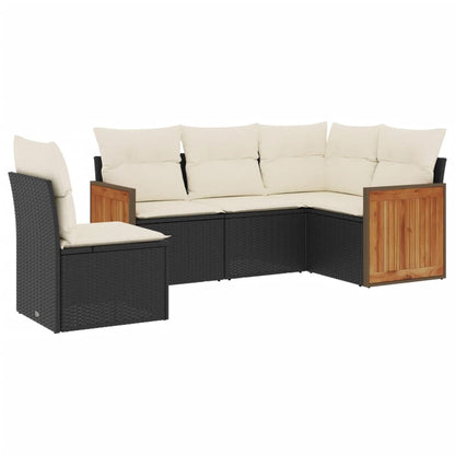 5-Delige Loungeset Met Kussens Poly Rattan Zwart en crème Zonder tafel