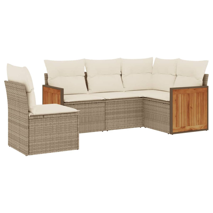 5-Delige Loungeset Met Kussens Poly Rattan Beige beige and cream Zonder tafel