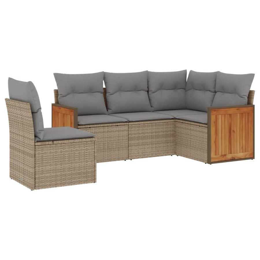 5-Delige Loungeset Met Kussens Poly Rattan Beige en grijs Zonder tafel