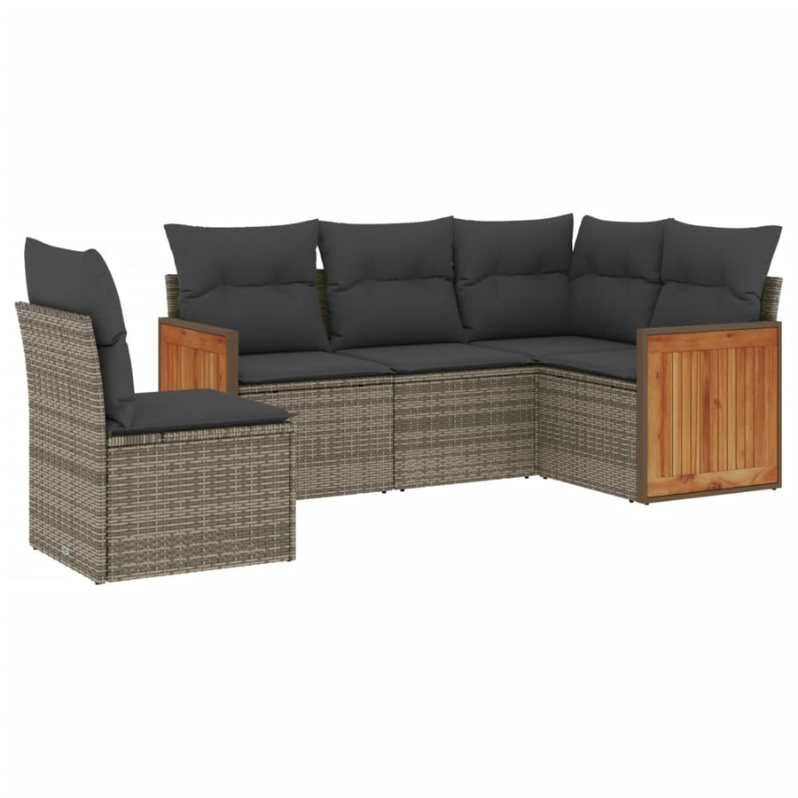 5-Delige Loungeset Met Kussens Poly Rattan Grijs Zonder tafel