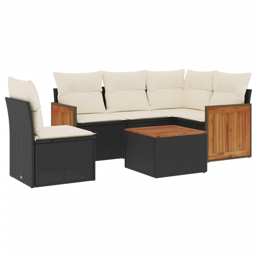 6-Delige Loungeset Met Kussens Poly Rattan Zwart en crème Met tafel