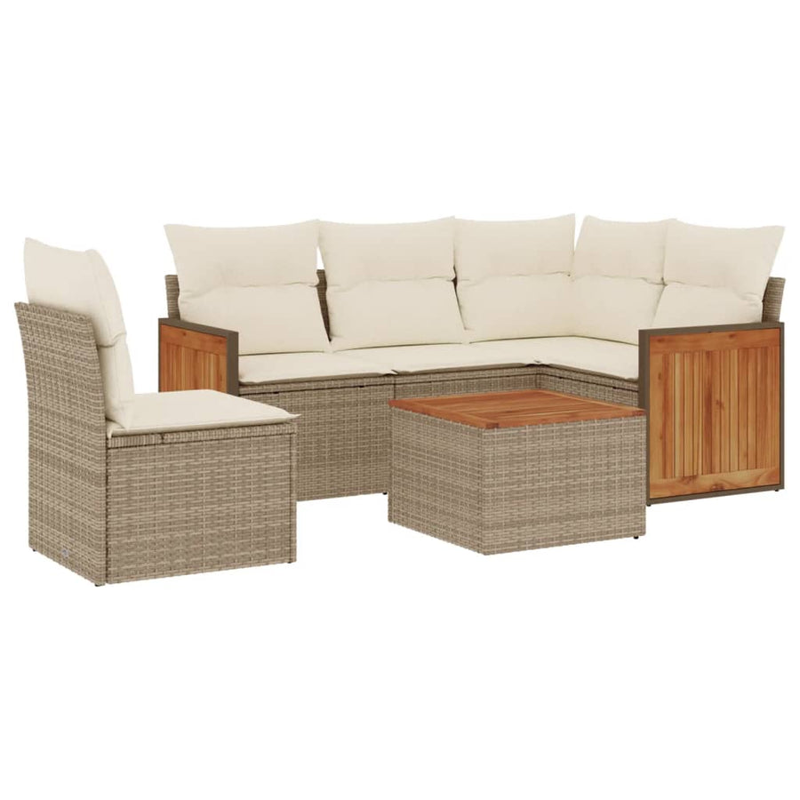 6-Delige Loungeset Met Kussens Poly Rattan Beige beige and cream Met tafel