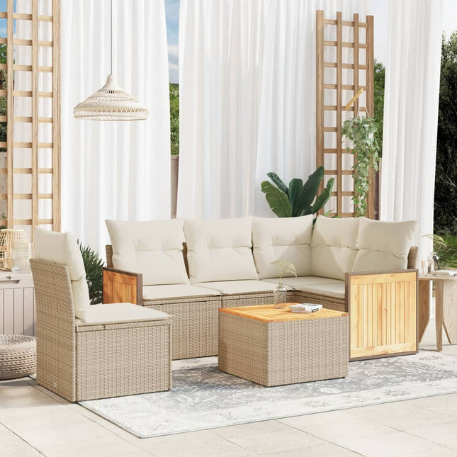 6-Delige Loungeset Met Kussens Poly Rattan Beige beige and cream Met tafel