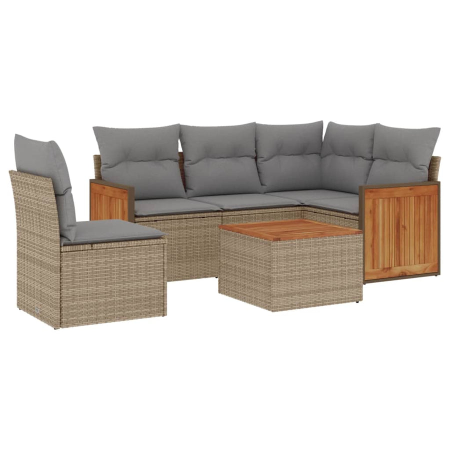 6-Delige Loungeset Met Kussens Poly Rattan Beige en grijs Met tafel