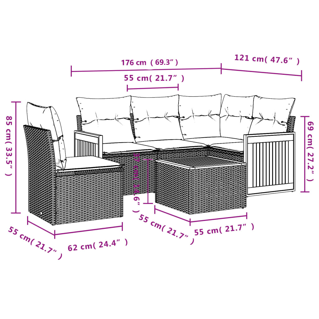 6-Delige Loungeset Met Kussens Poly Rattan Beige en grijs Met tafel