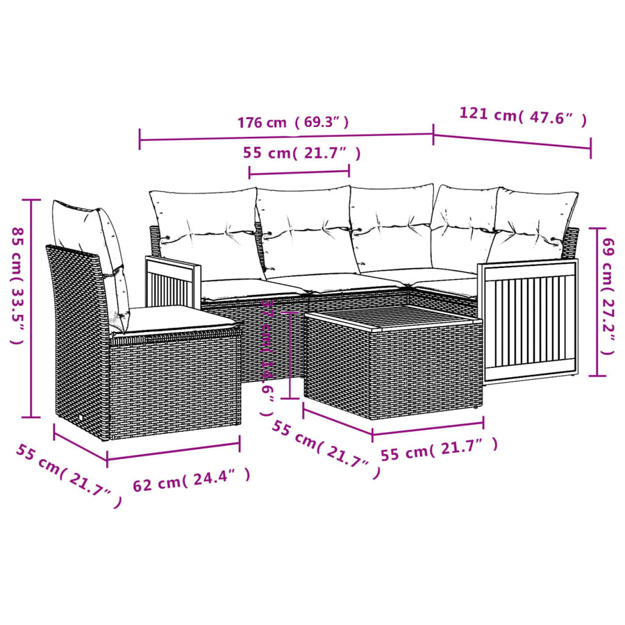 6-Delige Loungeset Met Kussens Poly Rattan Beige en grijs Met tafel