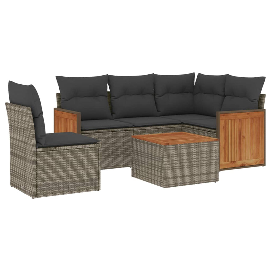 6-Delige Loungeset Met Kussens Poly Rattan Grijs Met tafel