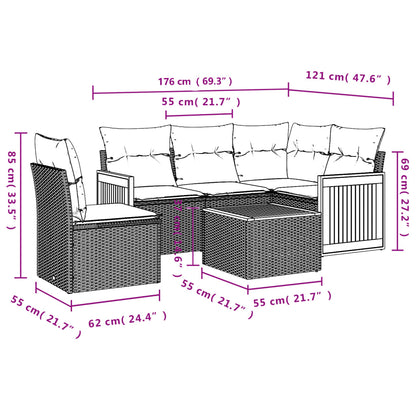 6-Delige Loungeset Met Kussens Poly Rattan Grijs Met tafel