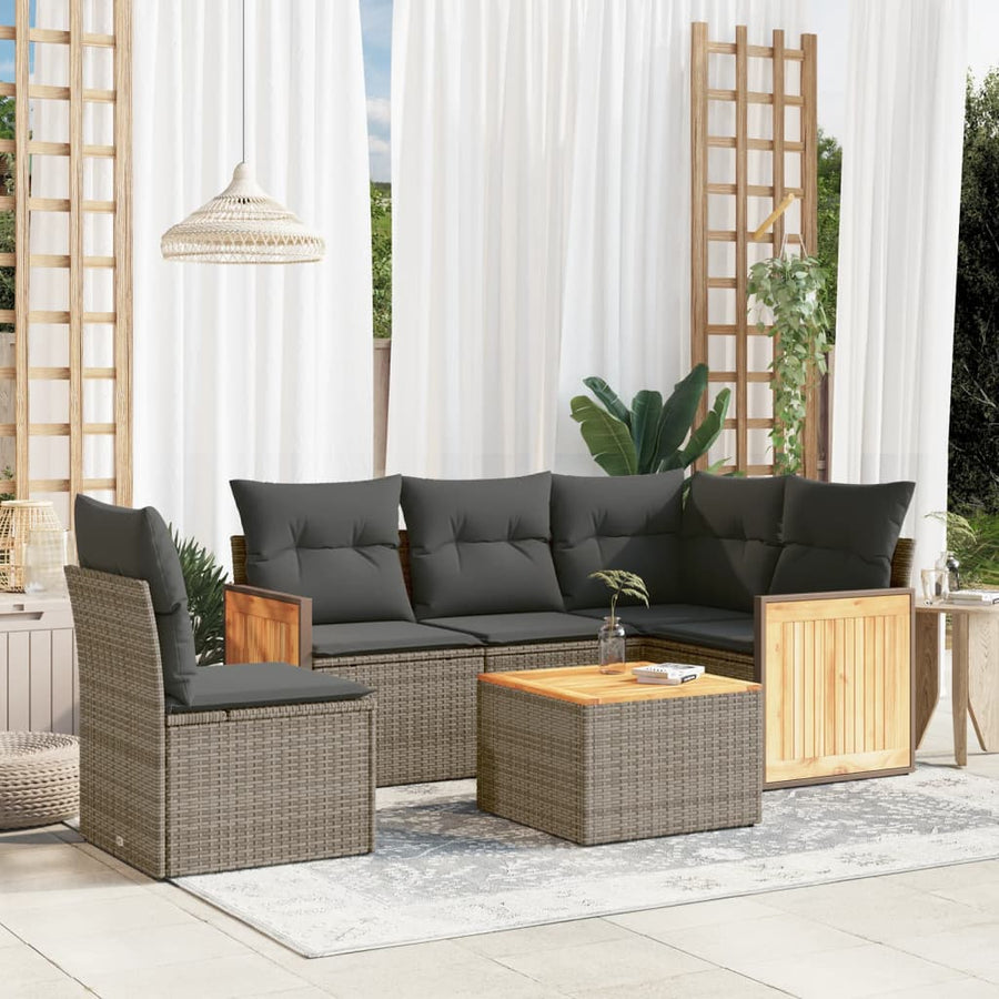 6-Delige Loungeset Met Kussens Poly Rattan Grijs Met tafel