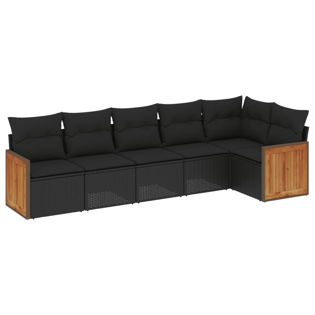 6-Delige Loungeset Met Kussens Poly Rattan Zwart Zonder tafel