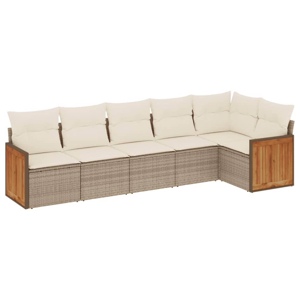 6-delige Loungeset met kussens poly rattan beige beige and cream Zonder tafel