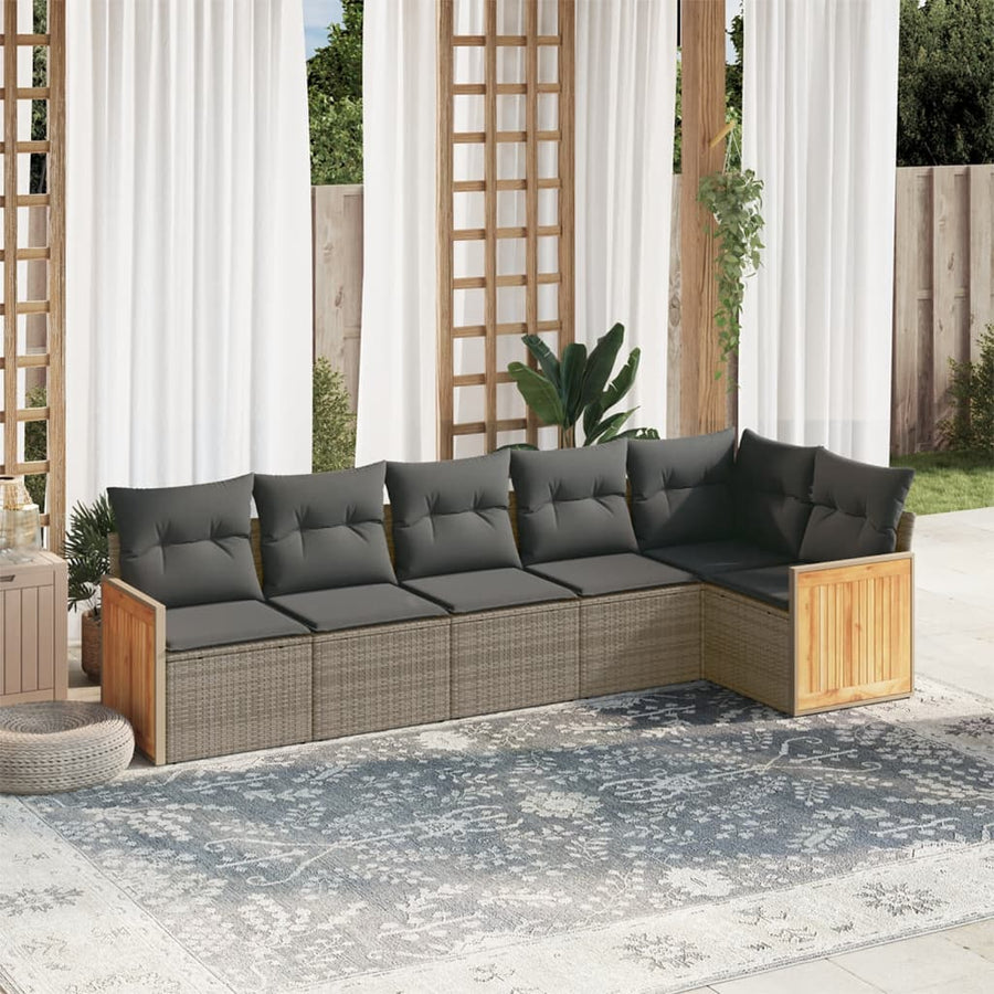 6-delige Loungeset met kussens poly rattan grijs Grijs Zonder tafel