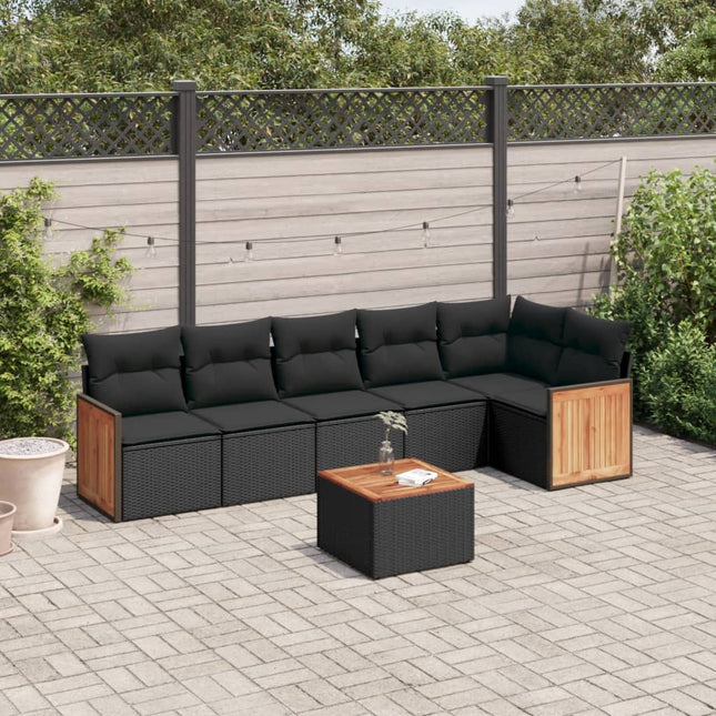 7-Delige Loungeset Met Kussens Poly Rattan Zwart Met tafel