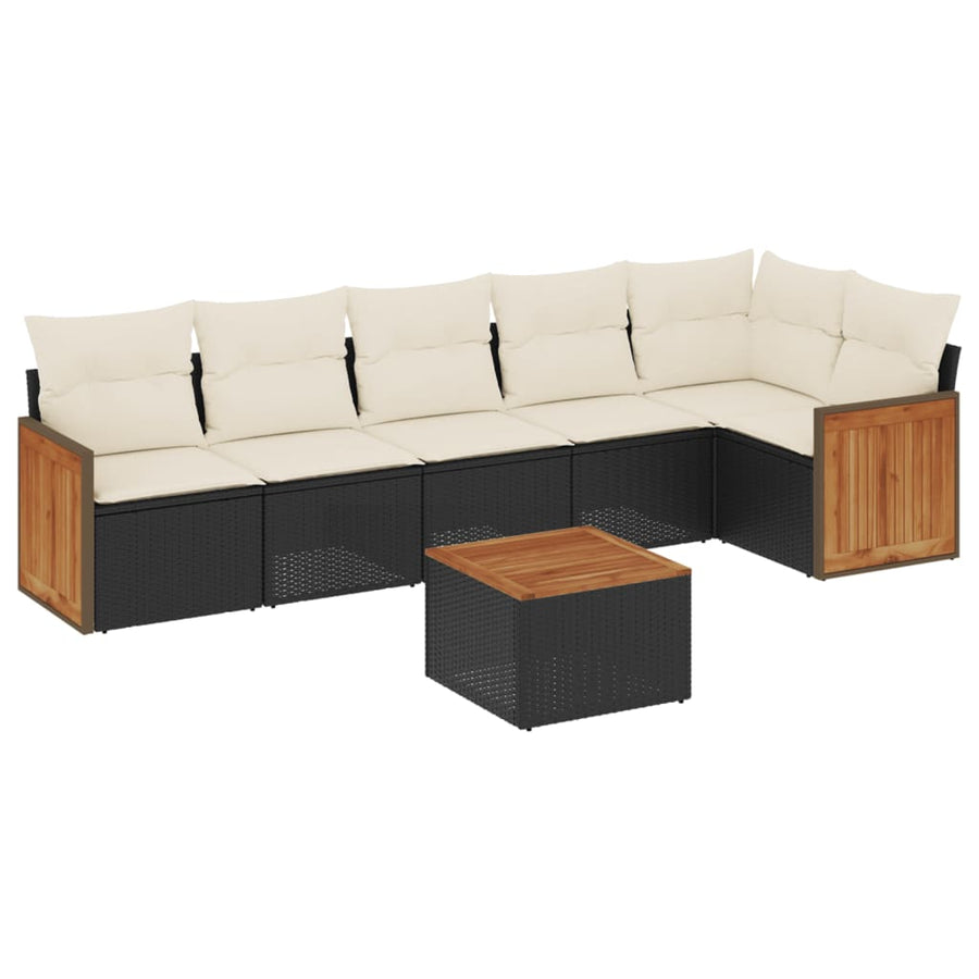 7-delige Loungeset met kussens poly rattan Zwart en crème Met tafel