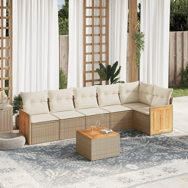 7-delige Loungeset met kussens poly rattan beige 1 beige and cream