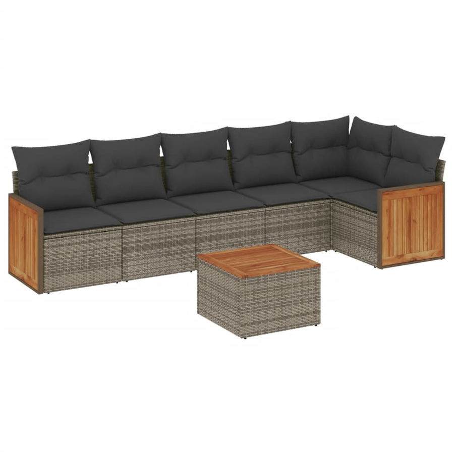 7-delige Loungeset met kussens poly rattan grijs Grijs Met tafel