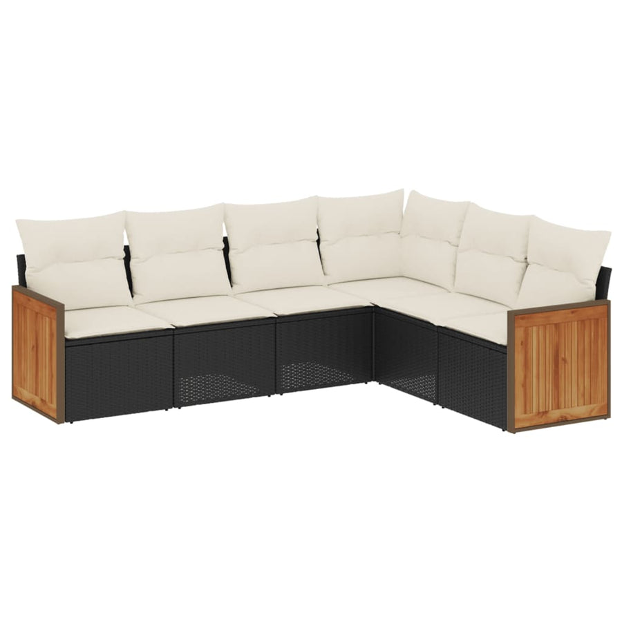6-delige Loungeset met kussens poly rattan zwart 1 Zwart en crème