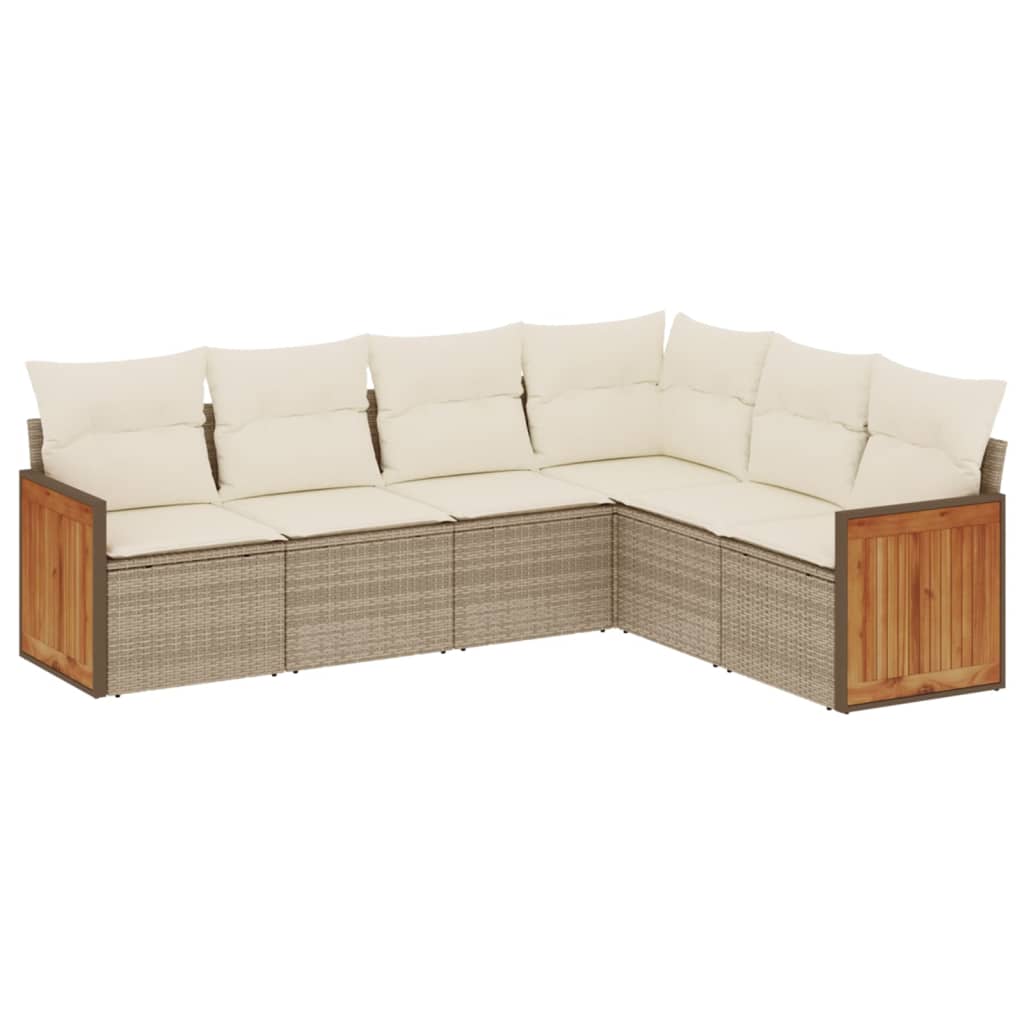 6-delige Loungeset met kussens poly rattan beige beige and cream Zonder tafel