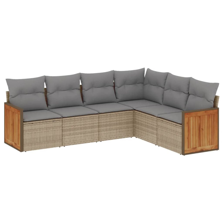6-delige Loungeset met kussens poly rattan beige Beige en grijs Zonder tafel