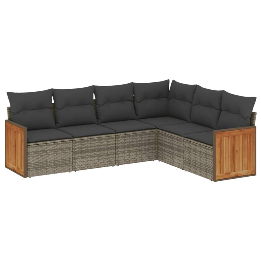 6-delige Loungeset met kussens poly rattan grijs Grijs Zonder tafel