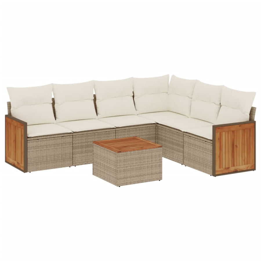 7-delige Loungeset met kussens poly rattan beige beige and cream Met tafel