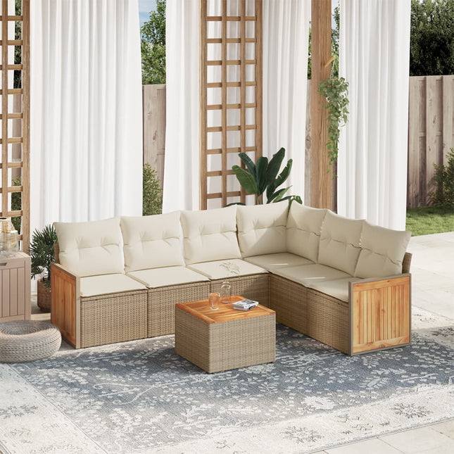 7-delige Loungeset met kussens poly rattan beige beige and cream Met tafel