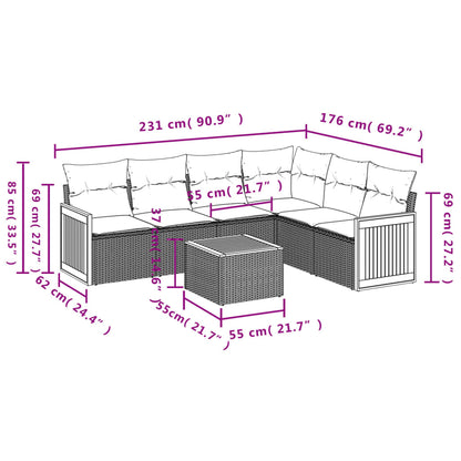 7-delige Loungeset met kussens poly rattan beige Beige en grijs Met tafel
