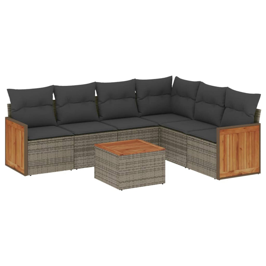 7-delige Loungeset met kussens poly rattan grijs Grijs Met tafel