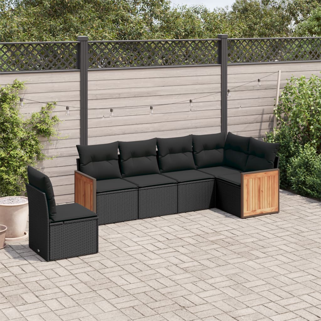6-Delige Loungeset Met Kussens Poly Rattan Zwart Zonder tafel